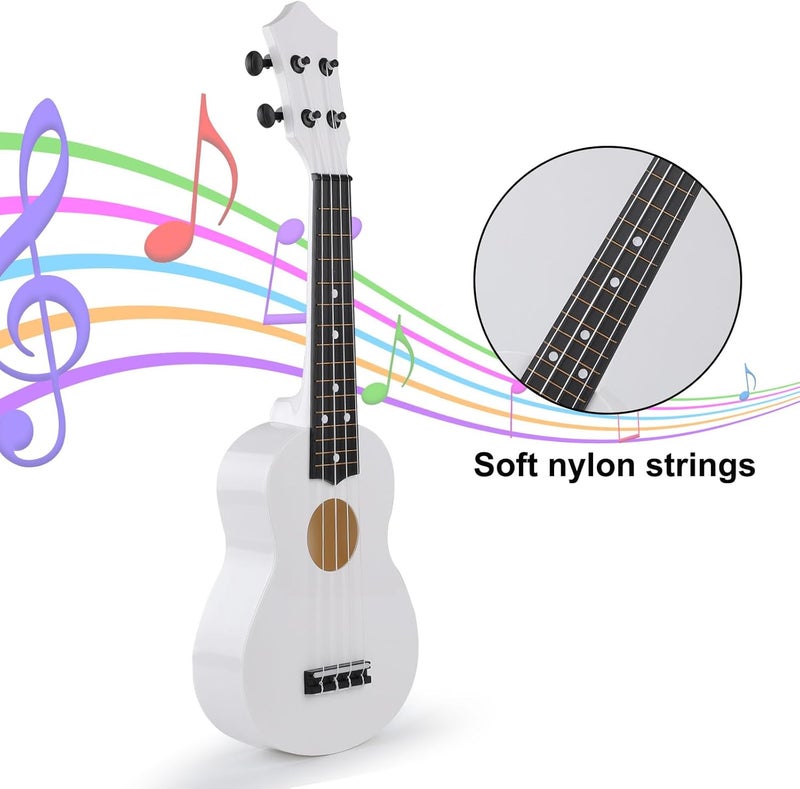 LIEKE kids Toy Ukulele 21 inch Ukelele Musical Instrument Gift for Child Girls Children Toddlers with Bag Strap Picks (White） - Image 3